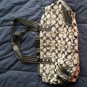 BLACK FABRIC COACH MINI DUFFLE PURSE
